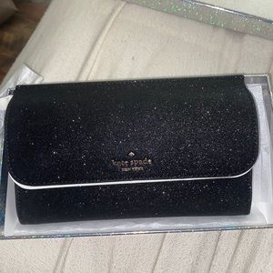 NWOT Kate Spade Black Glitter Clutch